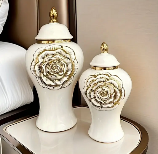 Baitylux Vaso in Ceramica Dorata Bianca Elegante