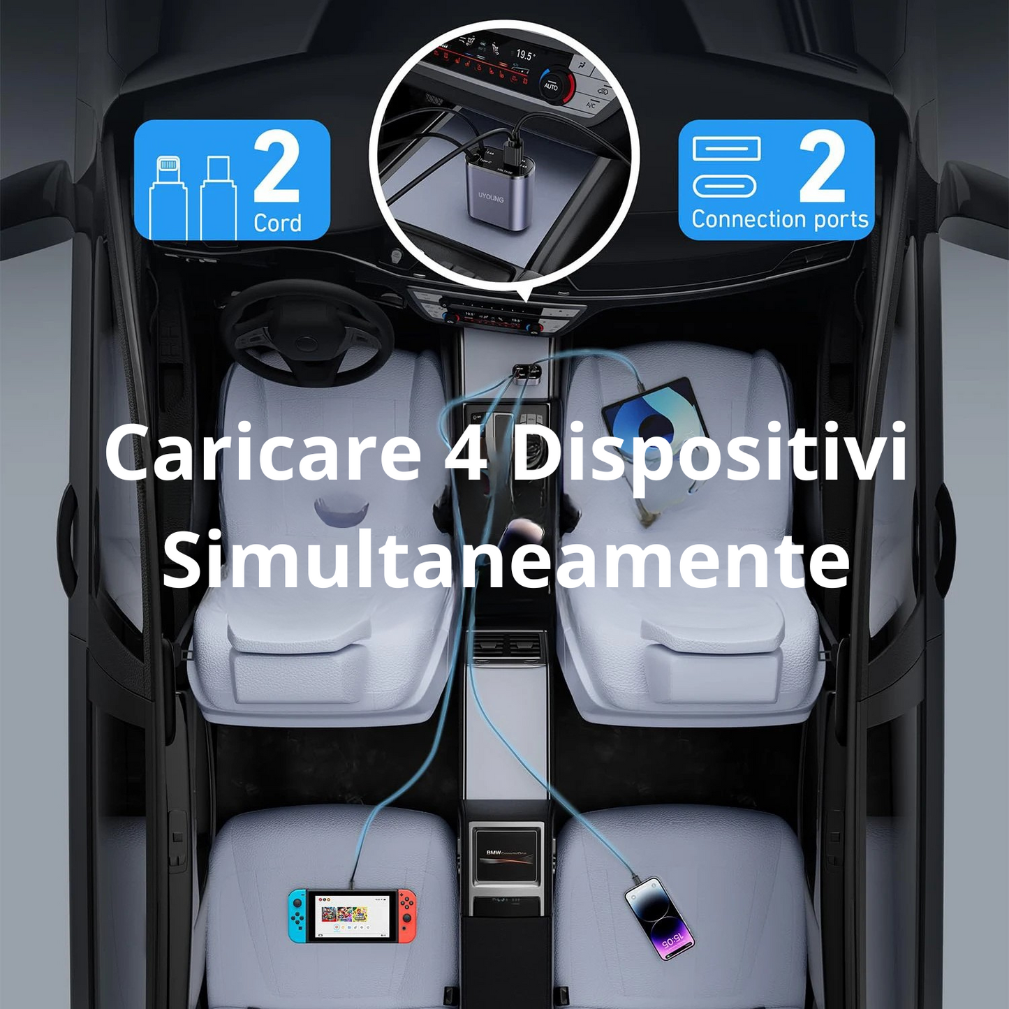 Baitylux™ 4 in 1 Caricabatterie mobile per auto retrattile