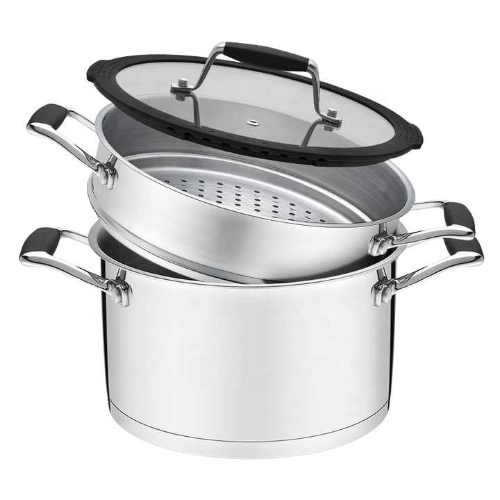 Baitylux  Set Pentola a Vapore in acciaio inox con coperchio in vetro
