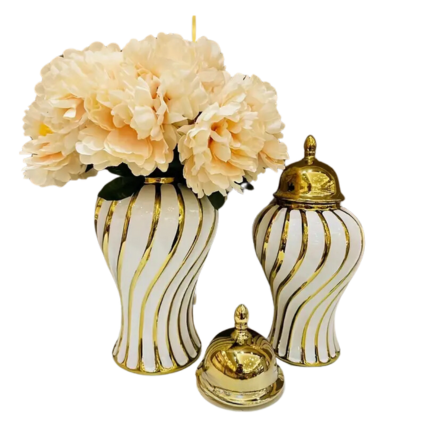 Baitylux Vaso in Ceramica Dorata Bianca di Lusso