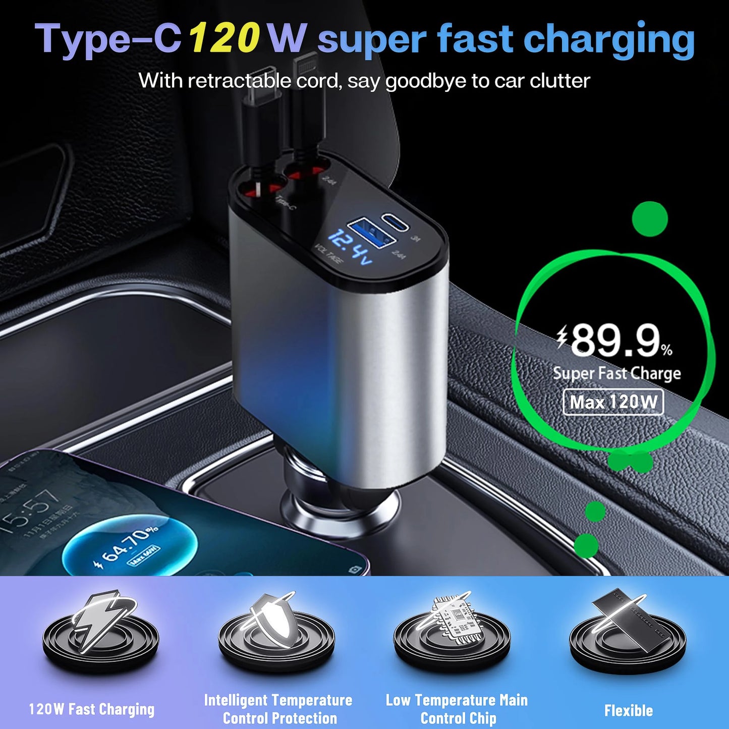 Baitylux™ 4 in 1 Caricabatterie mobile per auto retrattile