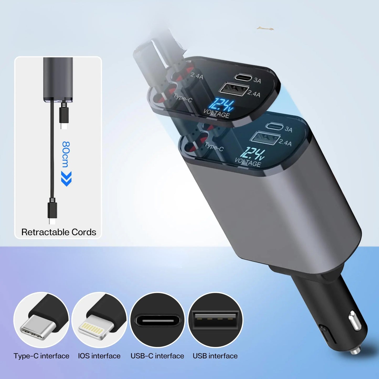 Baitylux™ 4 in 1 Caricabatterie mobile per auto retrattile